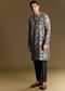 Navy Blue Linen Kurta Set Embellished With Intricate Kantha Stitching