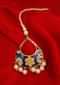 Navy blue maang tikka with meenakari work and pearl beads only on Kalki