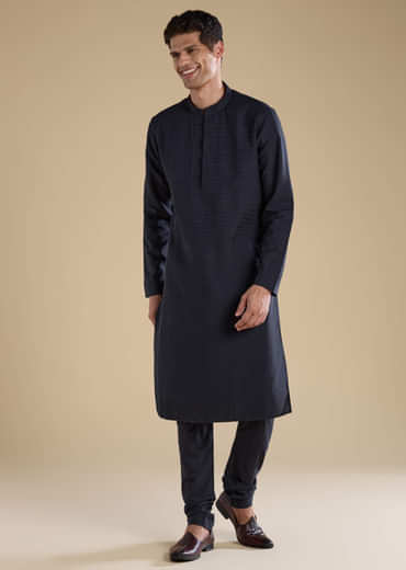 Navy Blue Pintuck Mens Kurta Set