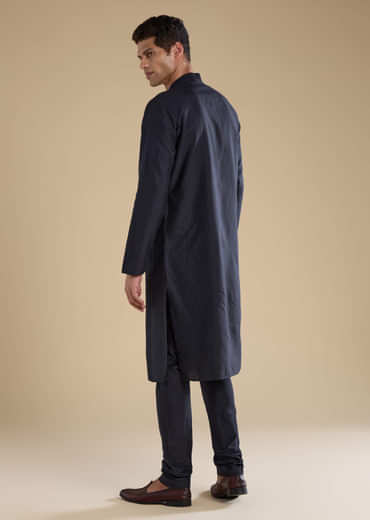 Navy Blue Pintuck Mens Kurta Set