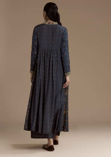 Navy Blue Printed Cotton Kurta and Palazzo Set