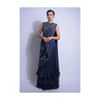 Navy Blue Saree With Layered Ruffles And Ready Stitched Embellished Pallu Online - Kalki Fashion