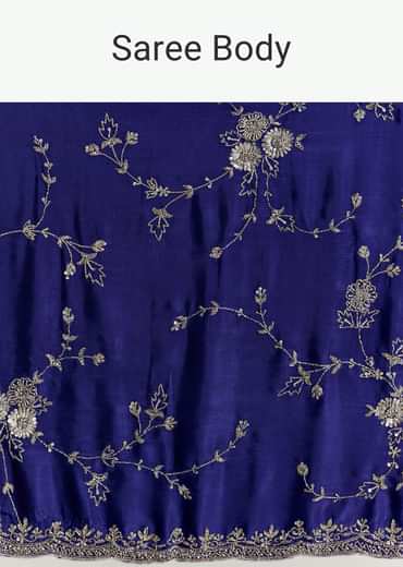 Navy Blue Satin Saree With All Over Floral Jaal Embroidery
