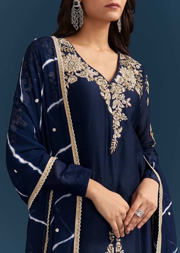 Navy Blue Set With Sequins And Cut Dana Embellished Kurta