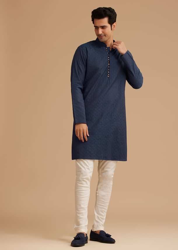 Navy Blue Silk Open Sherwani With Zardosi Embroidery Navy Blue Silk Open Sherwani With Zardosi Embroidery