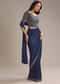 Navy Blue Silk Ready Pleated Saree With Cutdana Work