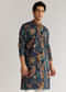 Navy Blue Silk Resham Embroidered Kurta Set With Paisley Prints