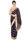 Navy blue silk saree with weave embroidery only on Kalki