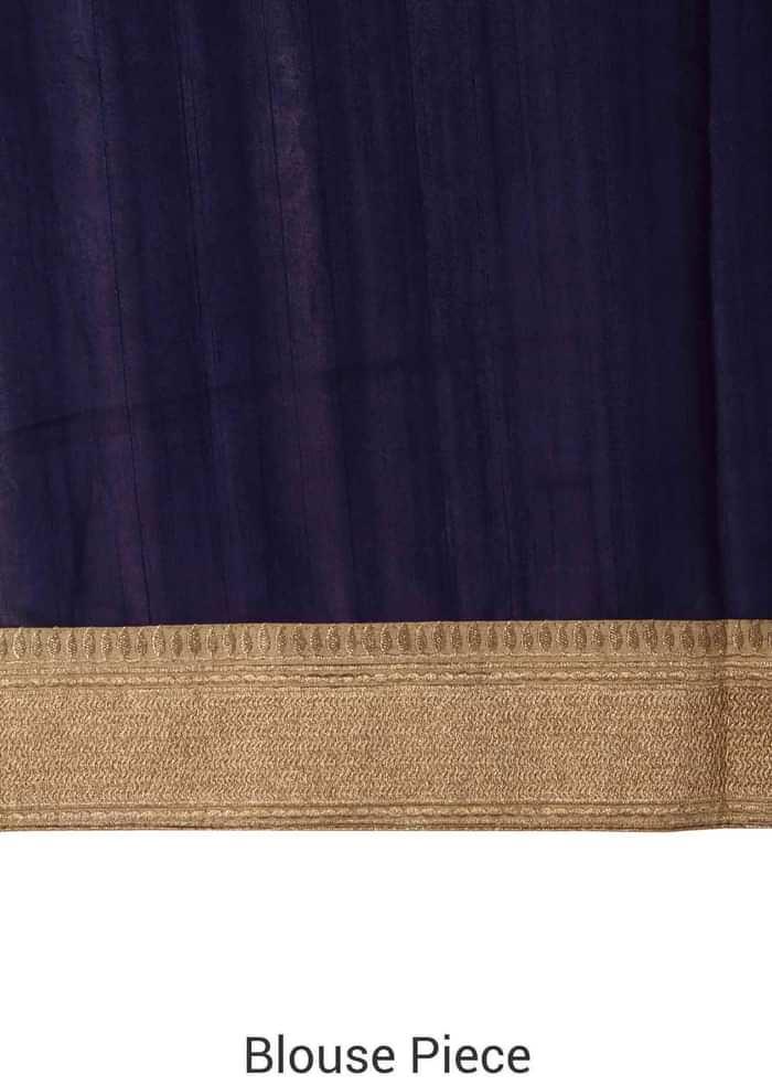 Navy blue silk saree with weave embroidery only on Kalki