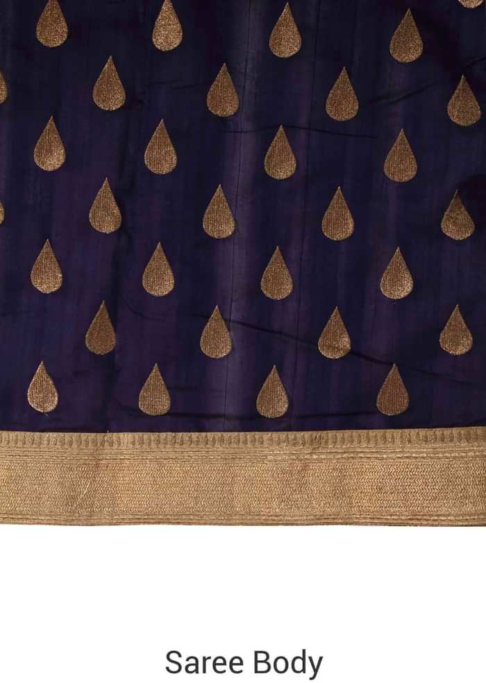 Navy blue silk saree with weave embroidery only on Kalki