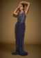 Navy Blue Sleeveless Velvet Corset Drape Gown With 3D Embellishments