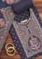 Navy Blue Tissue Unstitched Suit Set With Resham And Zari Embroidery