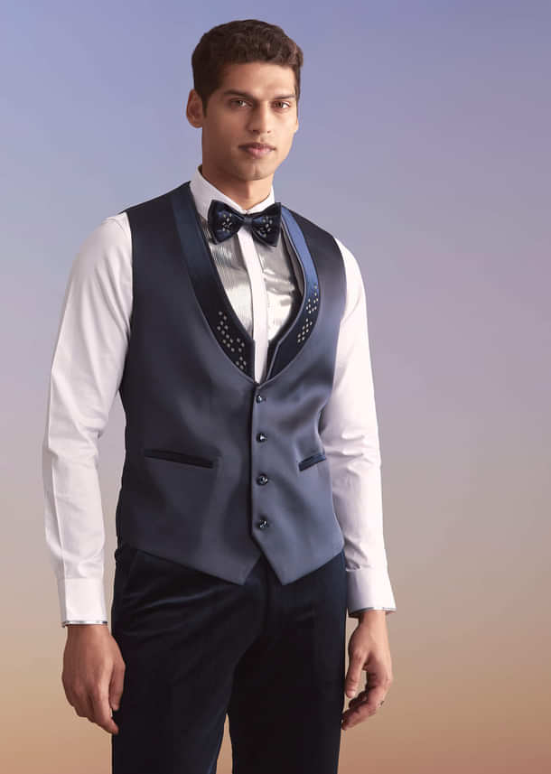 Navy Blue Velvet Tuxedo For Men With Hand Embroidery Navy Blue Velvet Tuxedo For Men With Hand Embroidery
