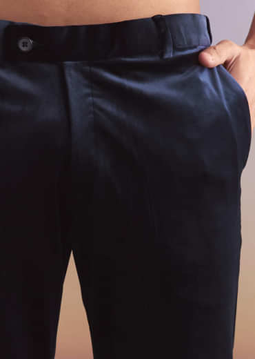 Navy Blue Velvet Tuxedo For Men With Hand Embroidery