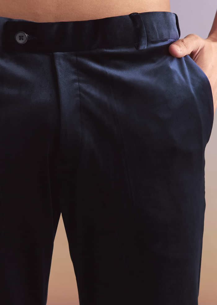 Navy Blue Velvet Tuxedo For Men With Hand Embroidery