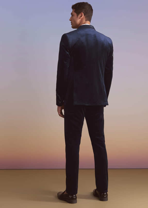 Navy Blue Velvet Tuxedo For Men With Intricate Hand Work Navy Blue Velvet Tuxedo For Men With Intricate Hand Work