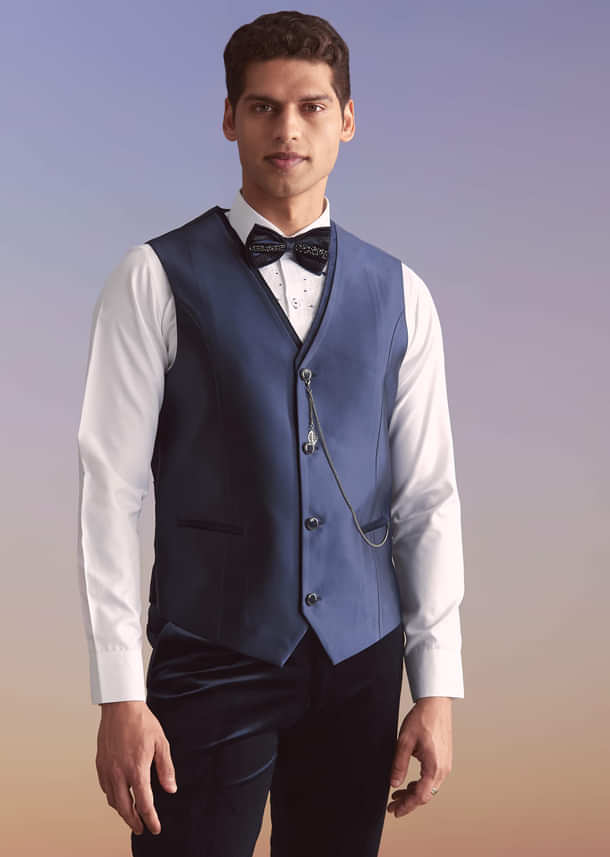 Navy Blue Velvet Tuxedo For Men With Intricate Hand Work Navy Blue Velvet Tuxedo For Men With Intricate Hand Work