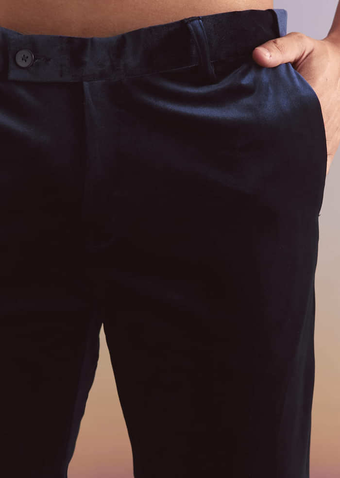 Navy Blue Velvet Tuxedo For Men With Intricate Hand Work