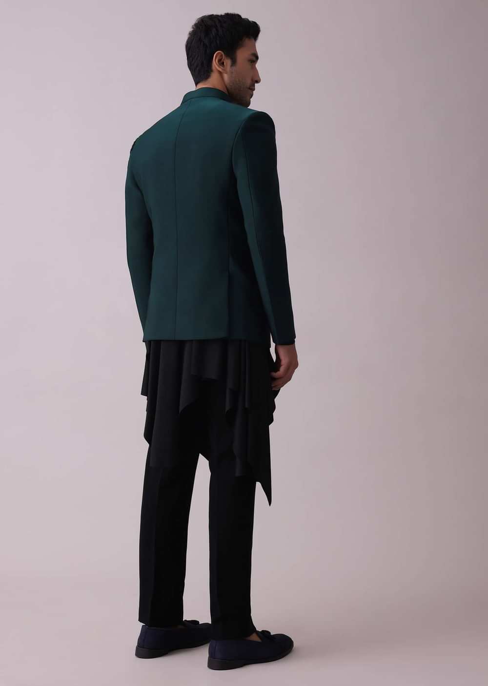 Navy Blue Achkan Kurta Set In Suiting With Cut Dana Embroidery