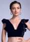 Navy Blue Blouse In Velvet With A Trapeze Neck And Ruffle Sleeves