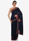 Navy Blue Saree In Chiffon With Unstitched Blouse Embellished In Resham And Zardosi Work Online - Kalki Fashion