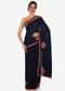 Navy Blue Saree In Chiffon With Unstitched Blouse Embellished In Resham And Zardosi Work Online - Kalki Fashion