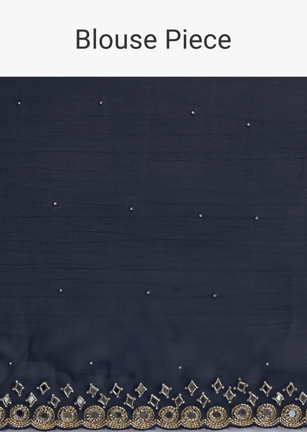 Navy Blue Chinon Saree With Mirror Embroidery And Unstitched Blouse