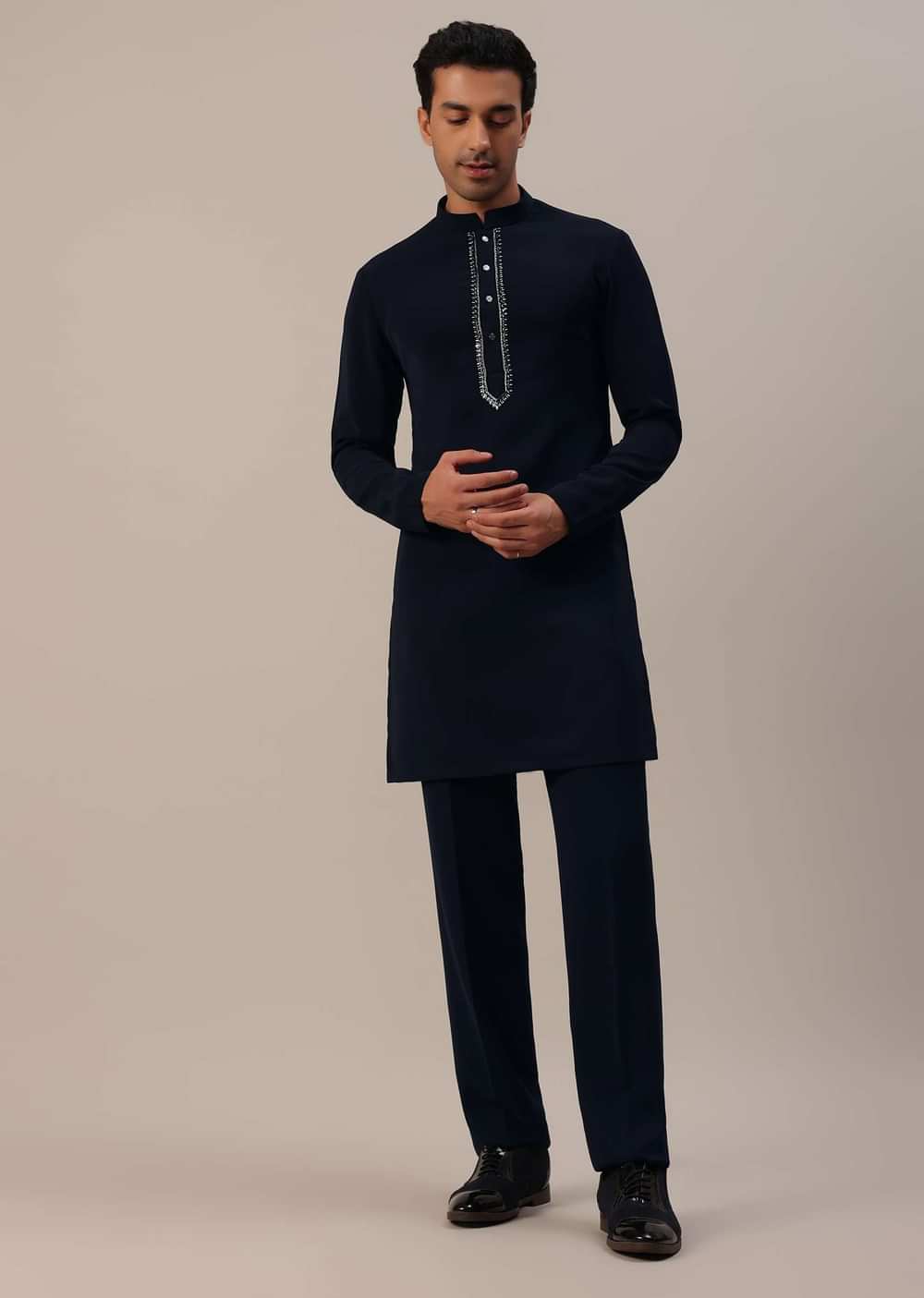 Navy Blue Cut Work Embroidered Indowestern In Suiting