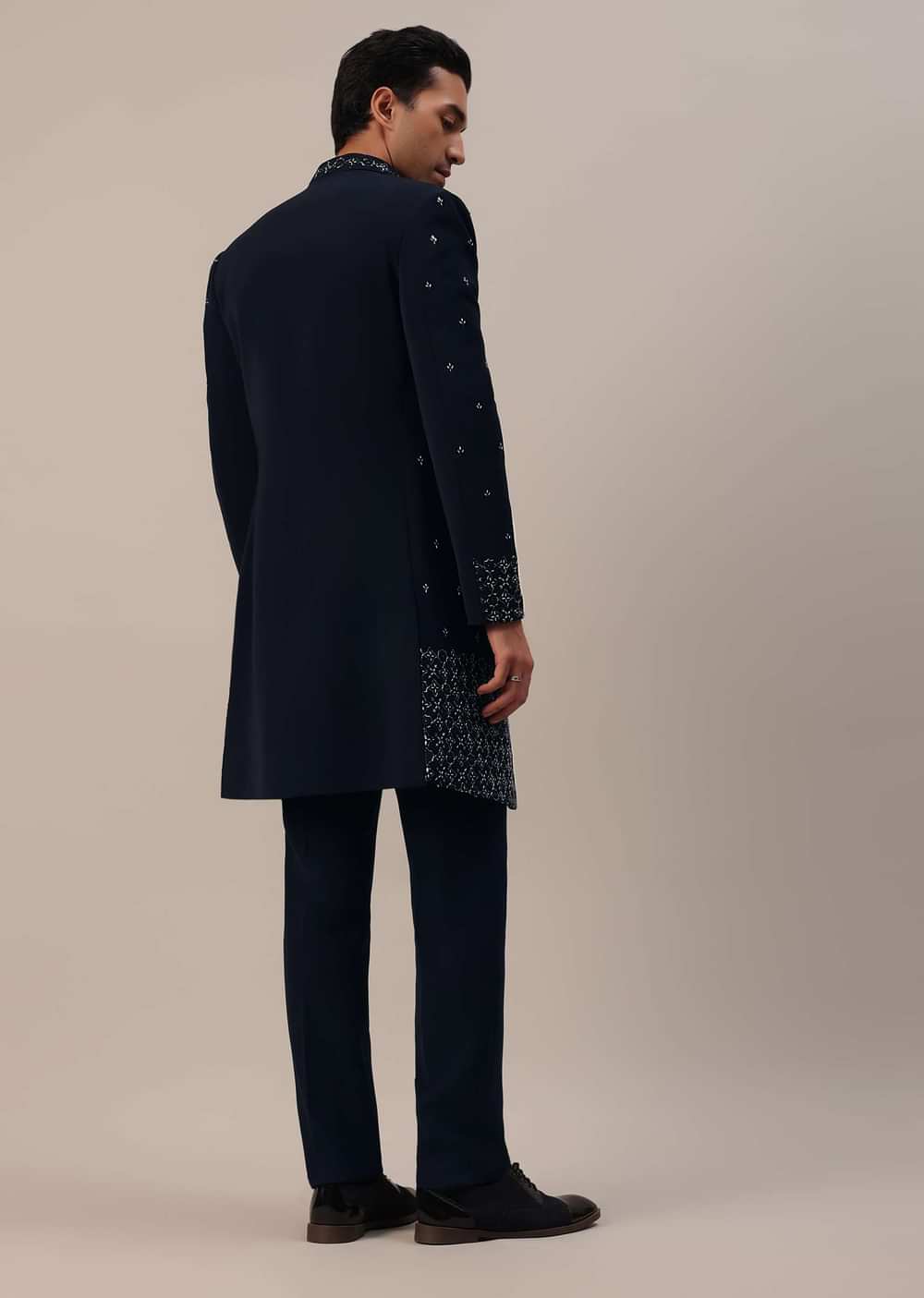 Navy Blue Cut Work Embroidered Indowestern In Suiting