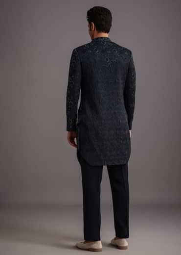 Navy Blue Cutdana Embroidered Indowestern Suit
