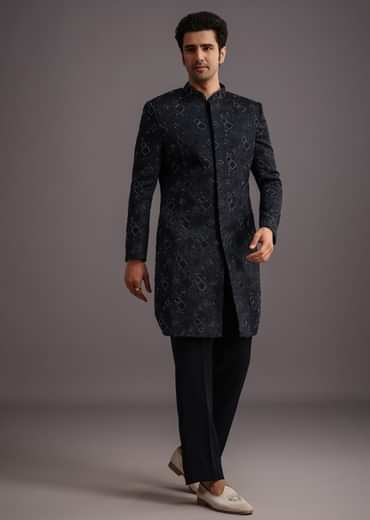 Navy Blue Cutdana Embroidered Indowestern Suit