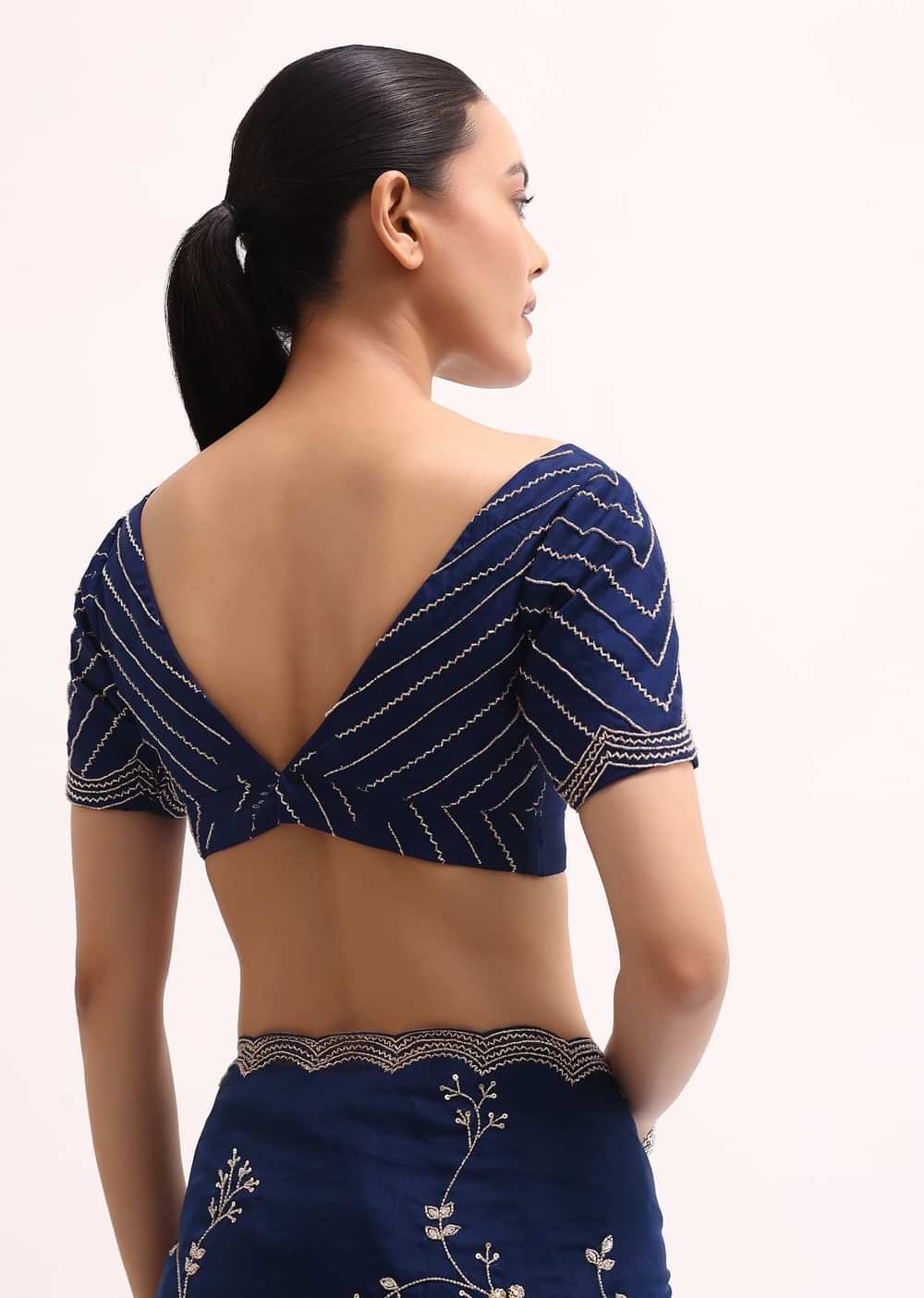 Navy Blue Cutdana Embroidered Saree With Unstitched Blouse