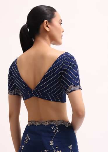 Navy Blue Cutdana Embroidered Saree With Unstitched Blouse