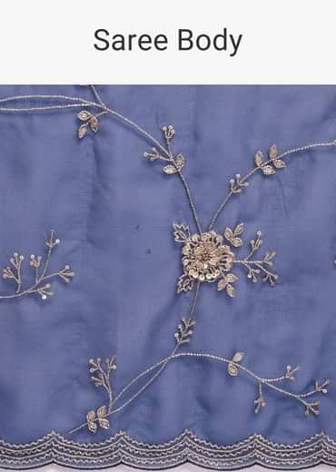 Navy Blue Cutdana Embroidered Saree With Unstitched Blouse