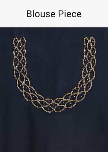 Navy Blue Cutdana Work Chinnon Saree