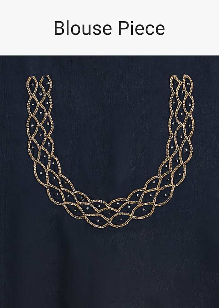 Navy Blue Cutdana Work Chinnon Saree