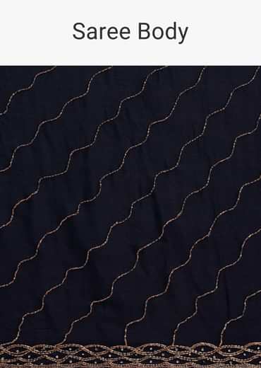 Navy Blue Cutdana Work Chinnon Saree