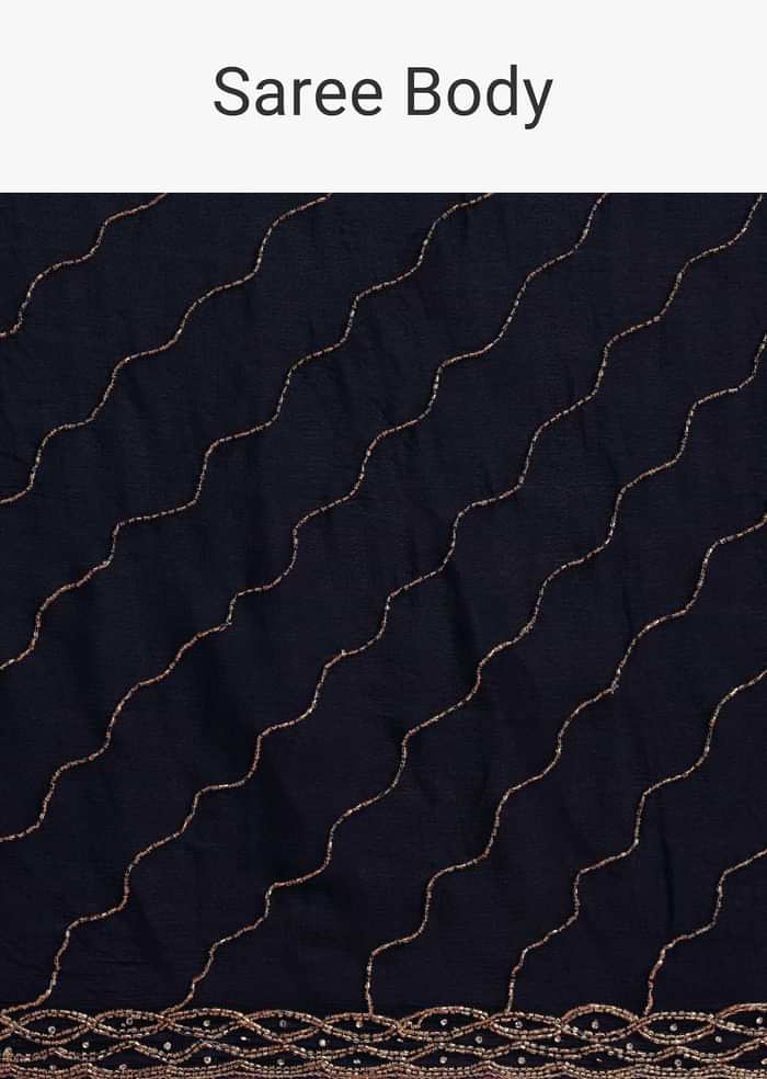Navy Blue Cutdana Work Chinnon Saree