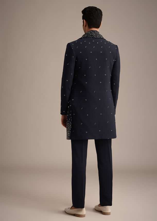 Navy Blue Cutdana Work Indowestern Set Navy Blue Cutdana Work Indowestern Set