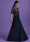 Navy Blue Dana Embroidered Gown With Attached Drape In Chinon