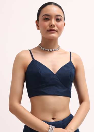 Navy Blue Embroidered Organza Saree With Unstitched Blouse