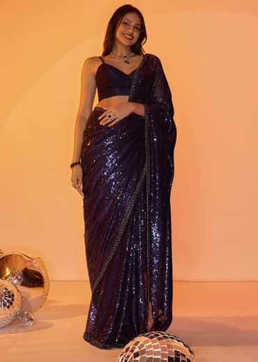 Navy Blue Heavy Sequins Saree