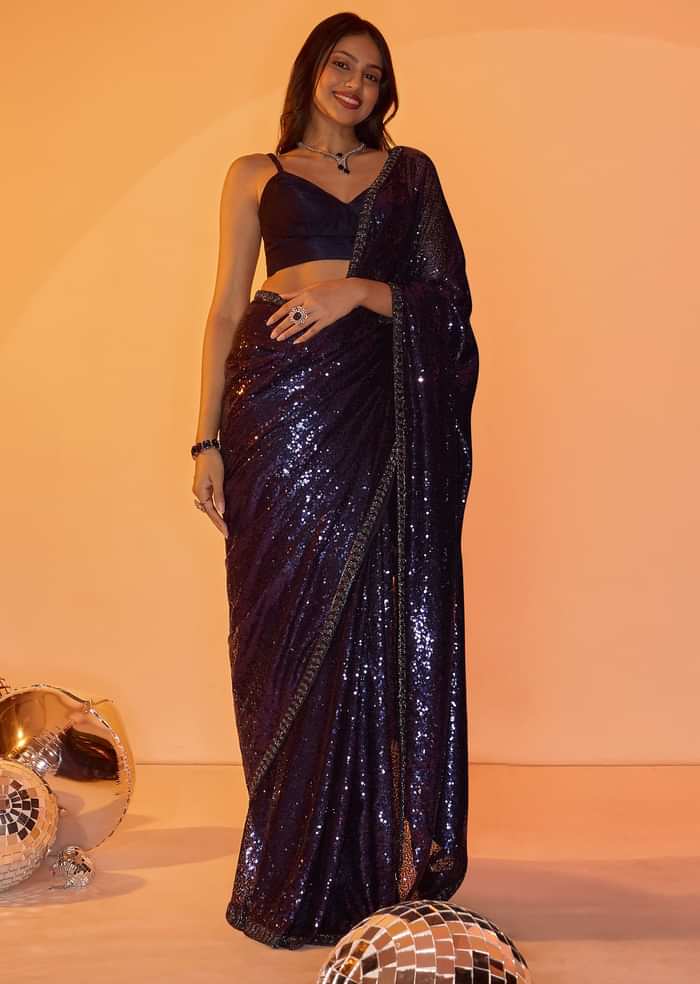 Navy Blue Heavy Sequins Saree