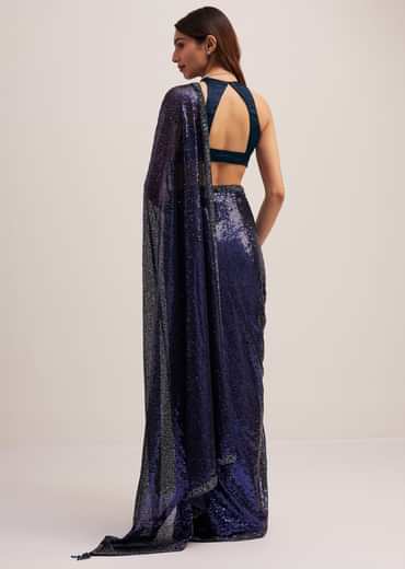 Navy Blue Heavy Sequins Saree