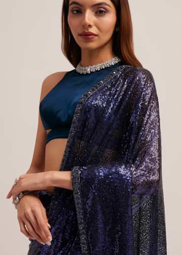 Navy Blue Heavy Sequins Saree