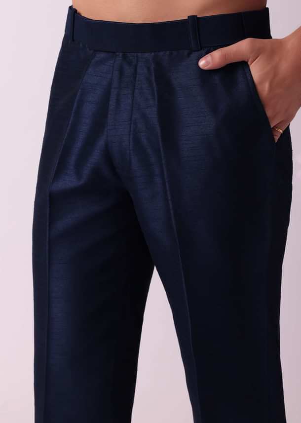 Navy Blue Indowestern Set In Dupion Navy Blue Indowestern Set In Dupion
