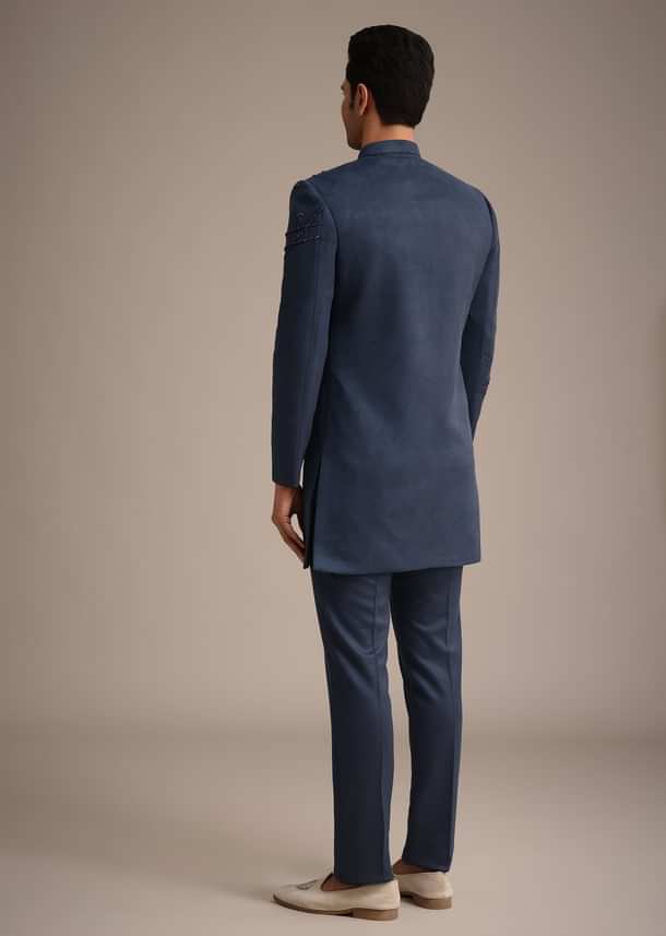 Navy Blue Indowestern Set With Dori Hand Work