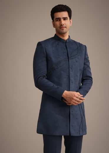 Navy Blue Indowestern Set With Dori Hand Work