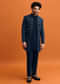 Navy Blue Indowestern Set With Hand Work For Men