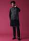 Navy Blue Jacket Kurta Set In Silk With Detailed Threadwork Patterns